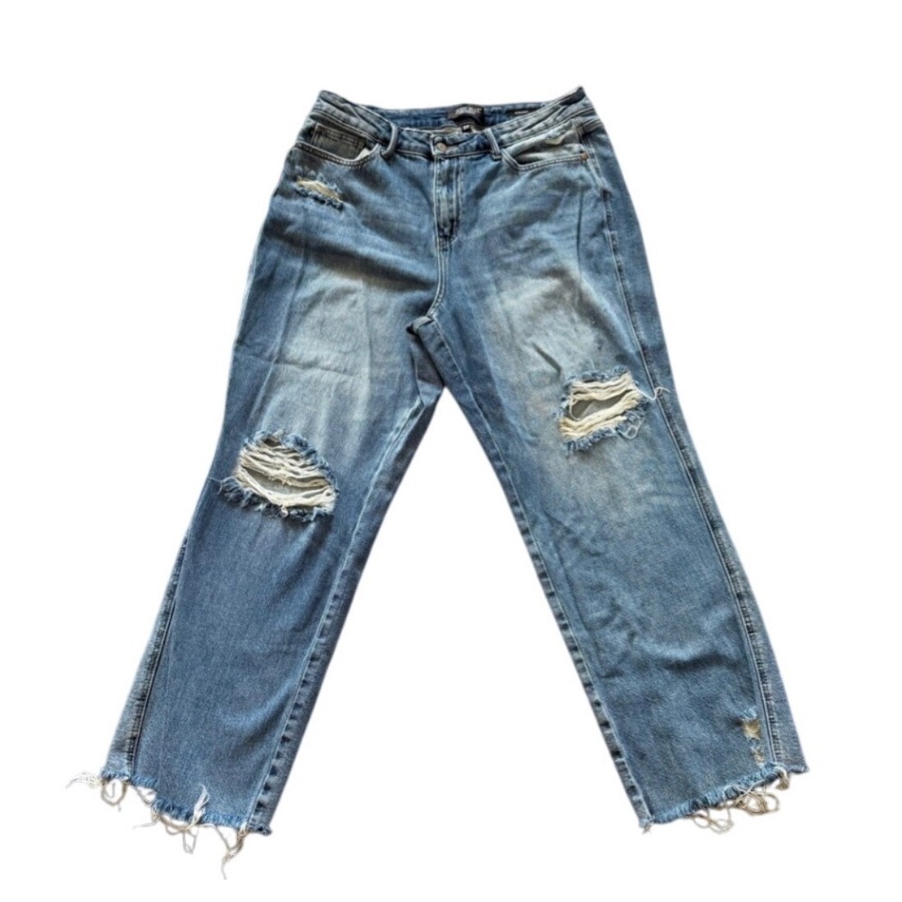 Judy Blue High Rise Distressed Straight Leg Jeans Medium Wash Frayed Hem 16W